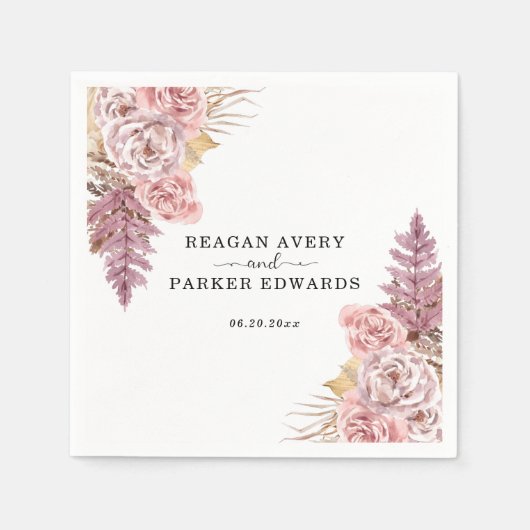 Pampas Grass Floral Paarse aangepaste bruiloft Servet (Voorkant)