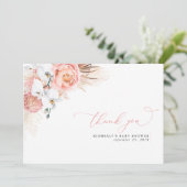 Pampas Grass Floral Pink Baby shower Dank u wel Bedankkaart (Staand voorkant)