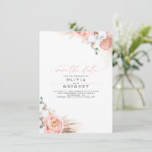Pampas Grass Floral Pink Save the Date Aankondiging (Staand voorkant)