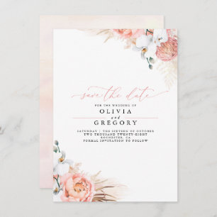Pampas Grass Floral Pink Save the Date Aankondiging