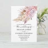 Pampas Grass Floral Roos Paars Wedding Kaart (Staand voorkant)