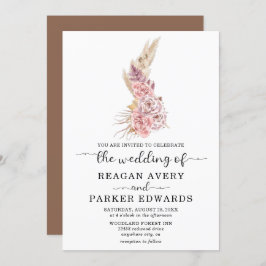 Pampas Grass Floral Roos Paars Wedding Kaart