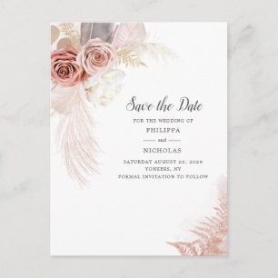 Pampas grass Floral Script Save the Date Aankondigingskaart