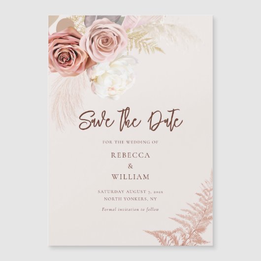 Pampas grass Floral Script Weddenschap Save the Da Magnetische Uitnodiging (Voorkant)