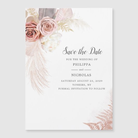 Pampas grass Floral Script Weddenschap Save the Da Magnetische Uitnodiging (Voorkant)