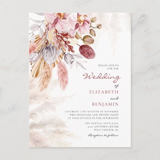 Pampas Grass Floral Tan Terracotta Wedding Uitnodiging Briefkaart (Voorkant)