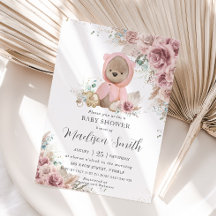 Pampas Grass Floral Teddy Bear Girl Baby shower