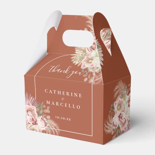 Pampas Grass Floral Terracotta Arch Wedding Bedankdoosjes (Voorkant Zijde)