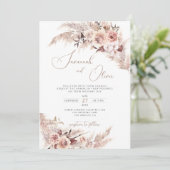 Pampas Grass Floral Terracotta Bohemian Wedding Kaart (Staand voorkant)