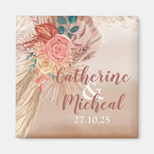 Pampas Grass Floral Terracotta Boho Chic Wedding Magneet (Voorkant)