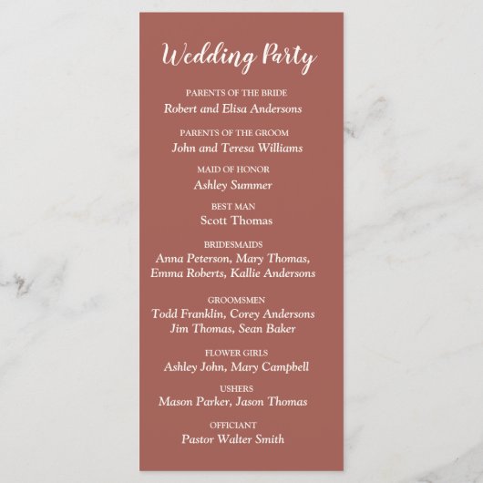 Pampas Grass Floral Terracotta Boho Chic Wedding Programmakaart (Achterkant)