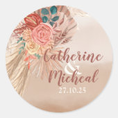 Pampas Grass Floral Terracotta Boho Chic Wedding Ronde Sticker (Voorkant)