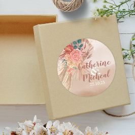 Pampas Grass Floral Terracotta Boho Chic Wedding Ronde Sticker