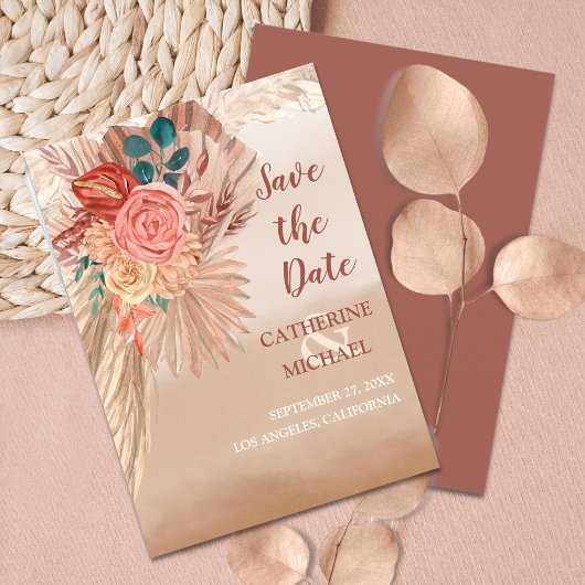 Pampas Grass Floral Terracotta Boho Chic Wedding Save The Date