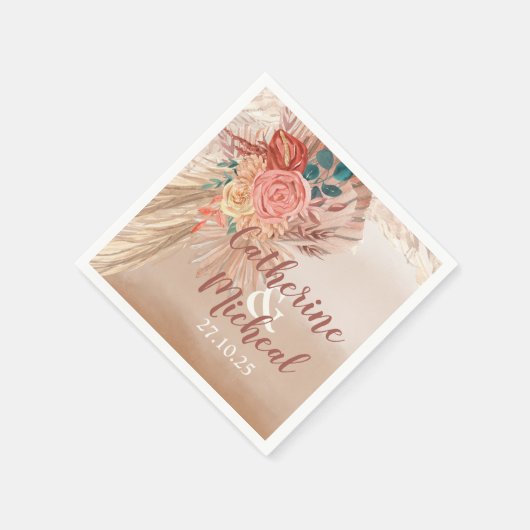 Pampas Grass Floral Terracotta Boho Chic Wedding Servet (Hoek)