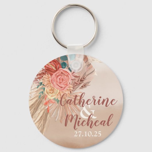 Pampas Grass Floral Terracotta Boho Chic Wedding Sleutelhanger (Voorkant)