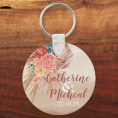 Pampas Grass Floral Terracotta Boho Chic Wedding Sleutelhanger (Voorkant)