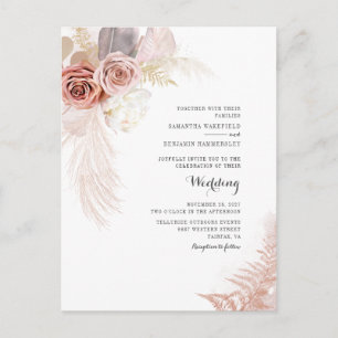 Pampas grass Floral Terracotta Dried Palms Wedding Uitnodiging Briefkaart