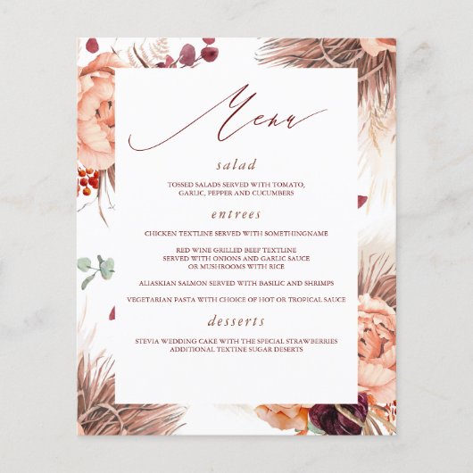 Pampas Grass Floral Terracotta Menu (Voorkant)