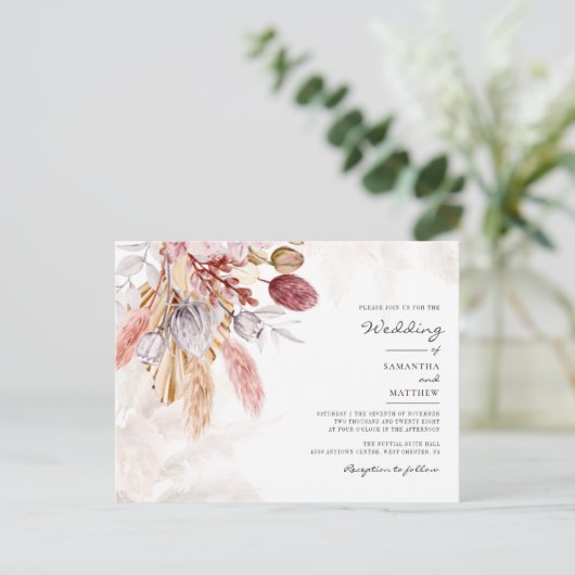 Pampas Grass Floral Terracotta Rustic Wedding Uitnodiging Briefkaart (Staand voorkant)