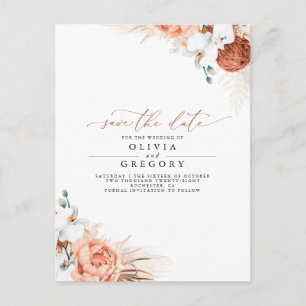 Pampas Grass Floral Terracotta Save the Date Aankondigingskaart