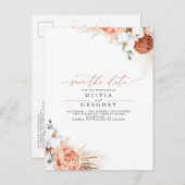 Pampas Grass Floral Terracotta Save the Date Aankondigingskaart (Voorkant / Achterkant)