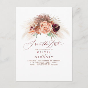 Pampas Grass Floral Terracotta Save the Date Aankondigingskaart