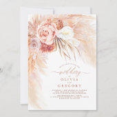 Pampas Grass Floral Terracotta Wedding Invitation Kaart (Voorkant)