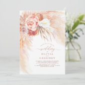 Pampas Grass Floral Terracotta Wedding Invitation Kaart (Staand voorkant)