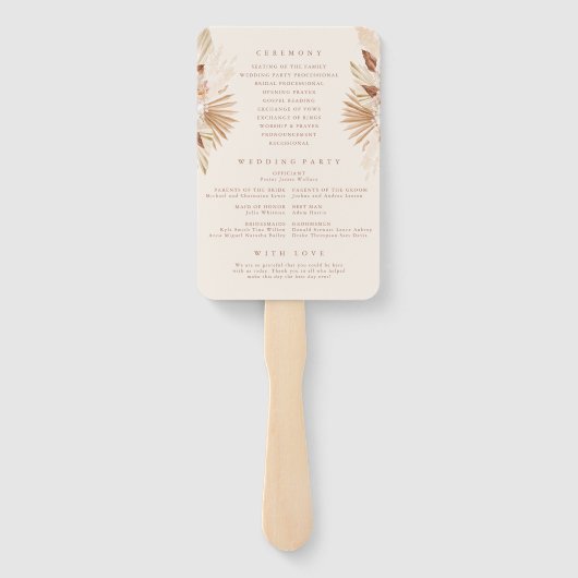 Pampas Grass Floral Terracotta Wedding Programme Handwaaier (Achterkant)