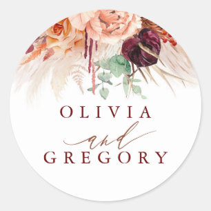 Pampas Grass Floral Terracotta Wedding Ronde Sticker