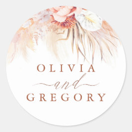 Pampas Grass Floral Terracotta Wedding Ronde Sticker