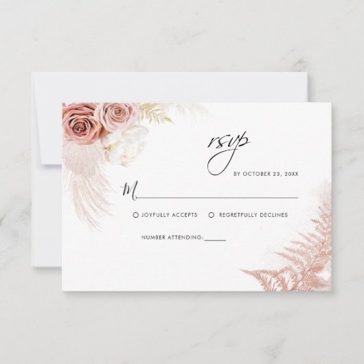 Pampas Grass Floral Terracotta Wedding RSVP Kaartje (Voorkant)