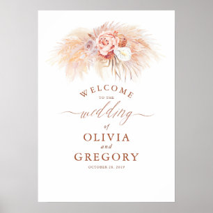 Pampas Grass Floral Terracotta Wedding Welkom Poster
