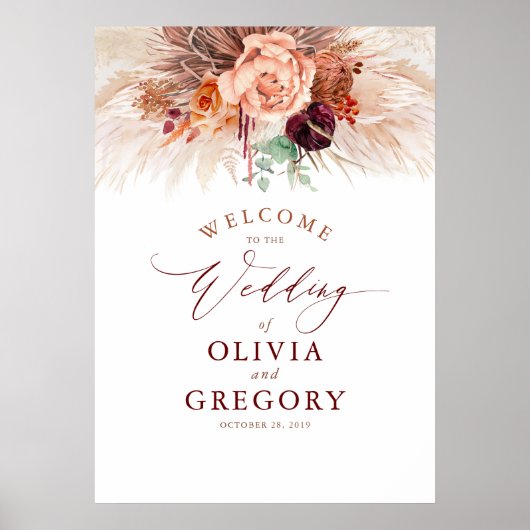 Pampas Grass Floral Terracotta Wedding Welkom Poster (Voorkant)