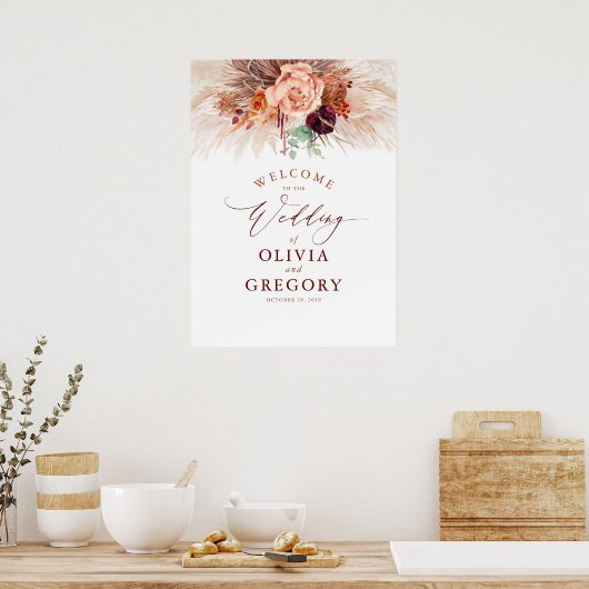Pampas Grass Floral Terracotta Wedding Welkom Poster (Keuken)