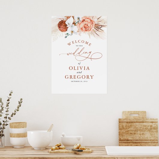 Pampas Grass Floral Terracotta Wedding Welkom Poster (Keuken)