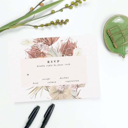 Pampas Grass Floral Tropical Oerwoud Wedding RSVP Kaartje
