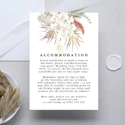 Pampas Grass Floral Tropical Wedding Informatiekaartje