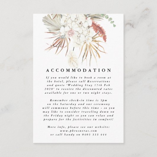 Pampas Grass Floral Tropical Wedding Informatiekaartje (Voorkant)