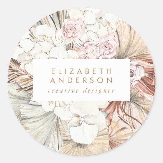 Pampas Grass Floral Tropisch Oerwoud Ronde Sticker (Voorkant)