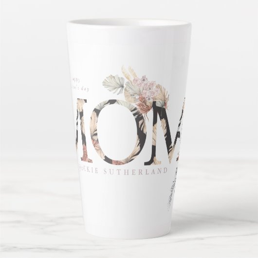 Pampas Grass Floral Tropische Boho Roze Moederdag Latte Mok (Voorkant)