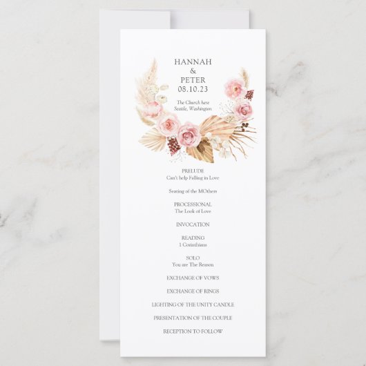 Pampas Grass Floral waterverf Wedding Programme (Voorkant)