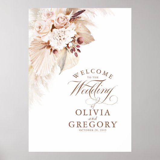 Pampas Grass Floral Weddenschap Welkomstteken Poster (Voorkant)