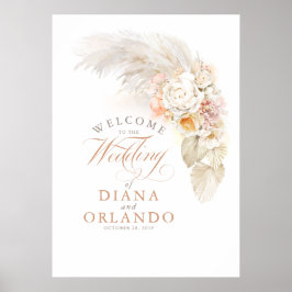 Pampas Grass Floral Weddenschap Welkomstteken Poster