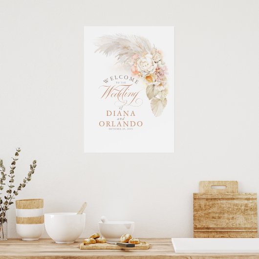 Pampas Grass Floral Weddenschap Welkomstteken Poster (Keuken)