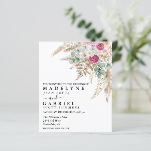 Pampas grass Flower roze Waterverf Boho Budget (Staand voorkant)