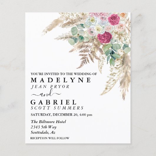 Pampas grass Flower roze Waterverf Boho Budget (Voorkant)