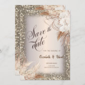 Pampas Grass Flowers Glitter Lijst Save The Date (Voorkant / Achterkant)