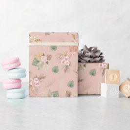 Pampas Grass & Flowers on Tea Roos Roze Cadeaupapier